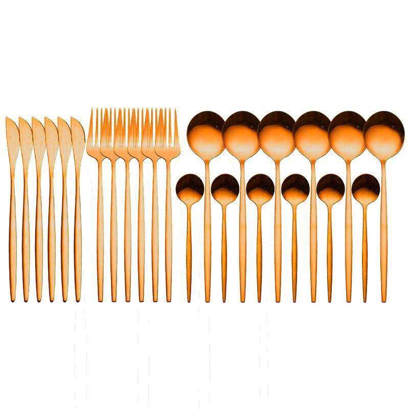 LMA Branded 24 Piece Stainless Steel Flatware Set in Novelty Box - Rose Gold