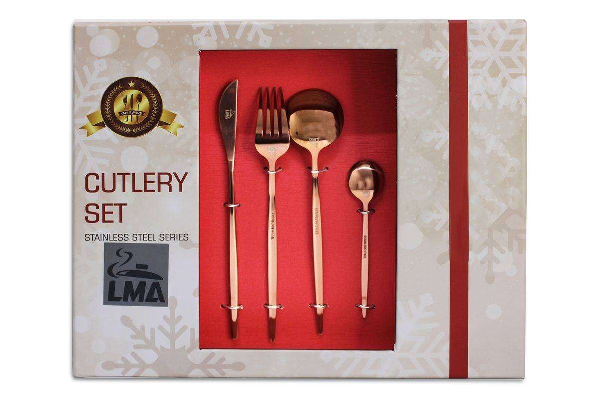 LMA Branded 24 Piece Stainless Steel Flatware Set in Novelty Box - Rose Gold