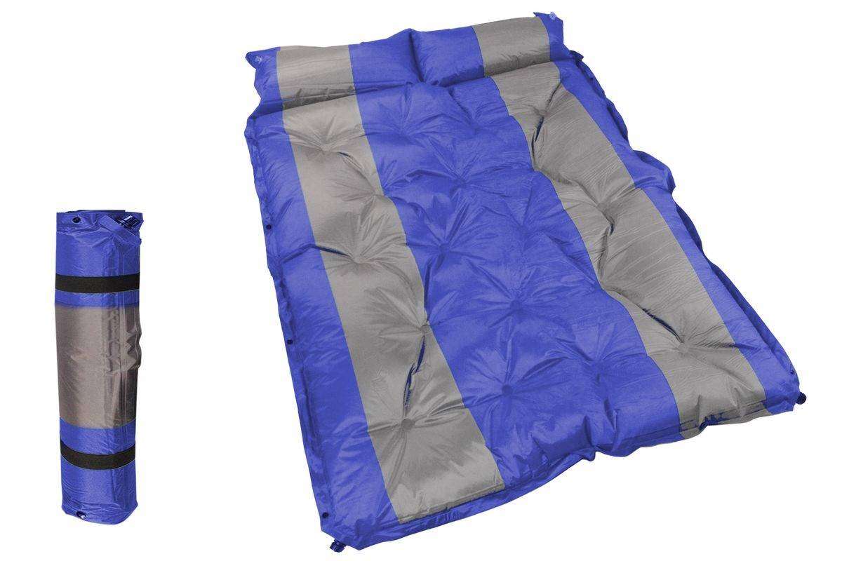 184x120cm Inflatable  Double Camping Mattress with Headrests - Blue
