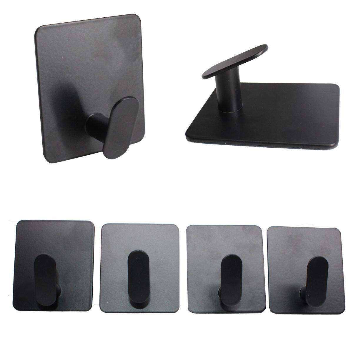 Matte Black Self Adhesive Bathroom Towel Hooks - 4 Piece