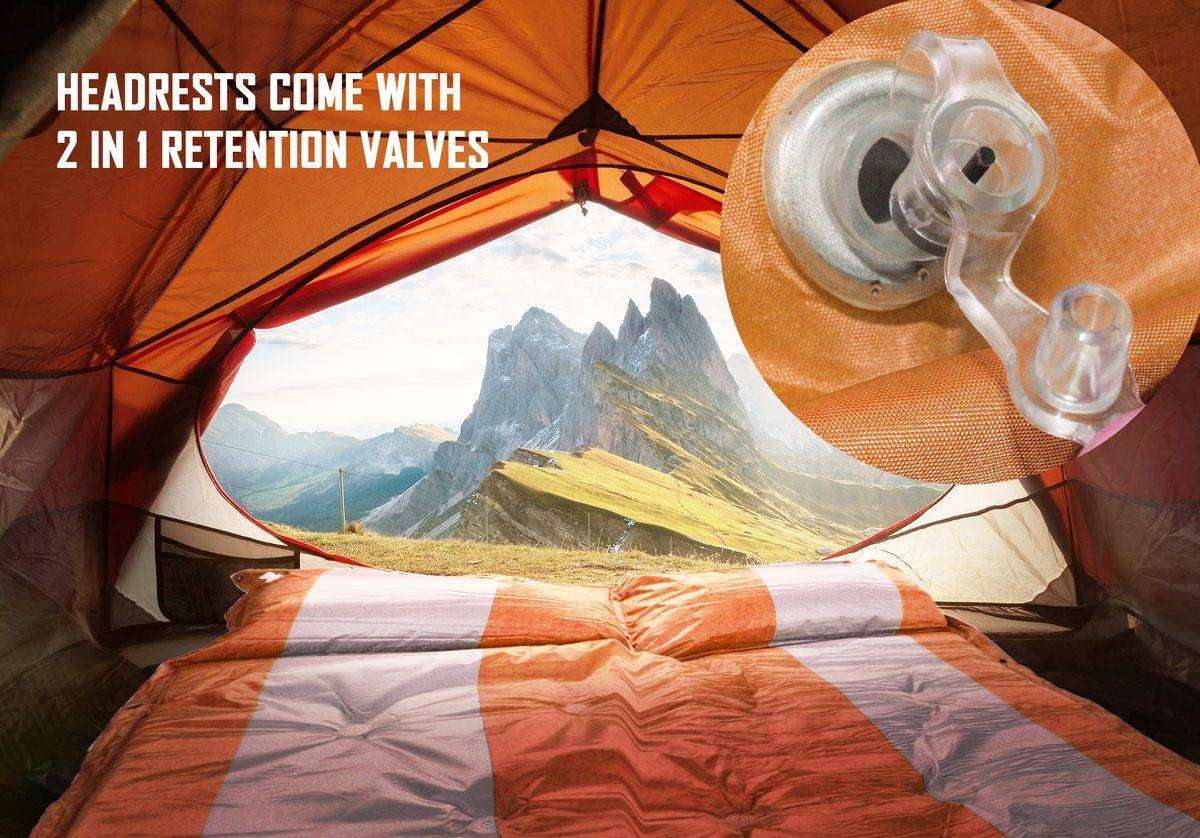 184x120cm Inflatable  Double Camping Mattress with Headrests - Orange
