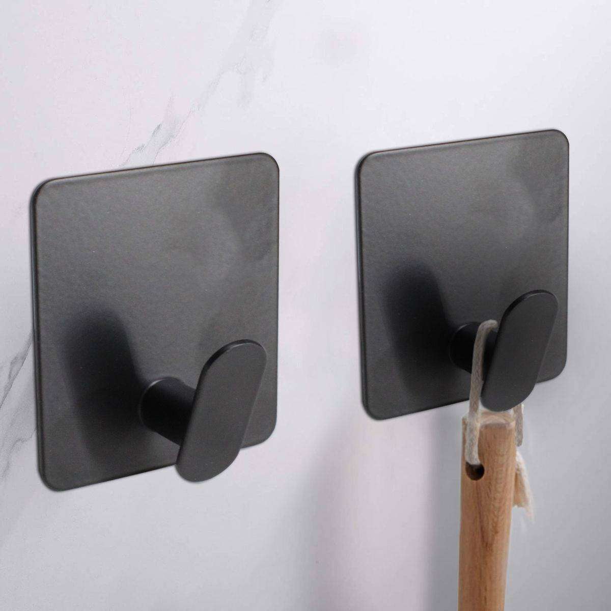 Matte Black Self Adhesive Bathroom Towel Hooks - 4 Piece