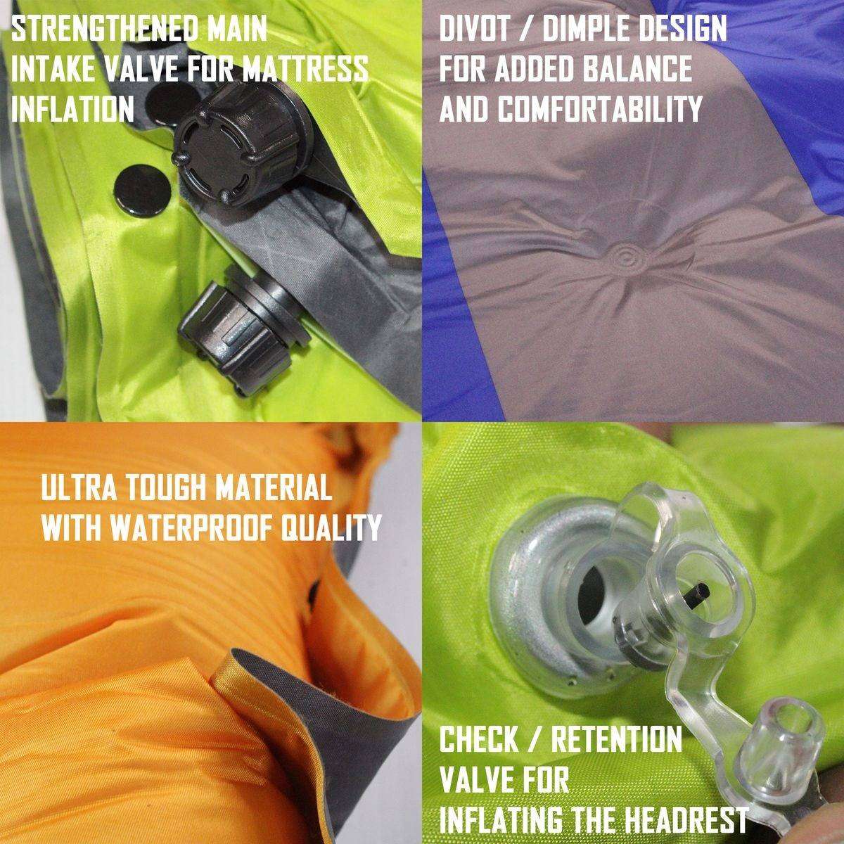 184x120cm Inflatable  Double Camping Mattress with Headrests - Orange