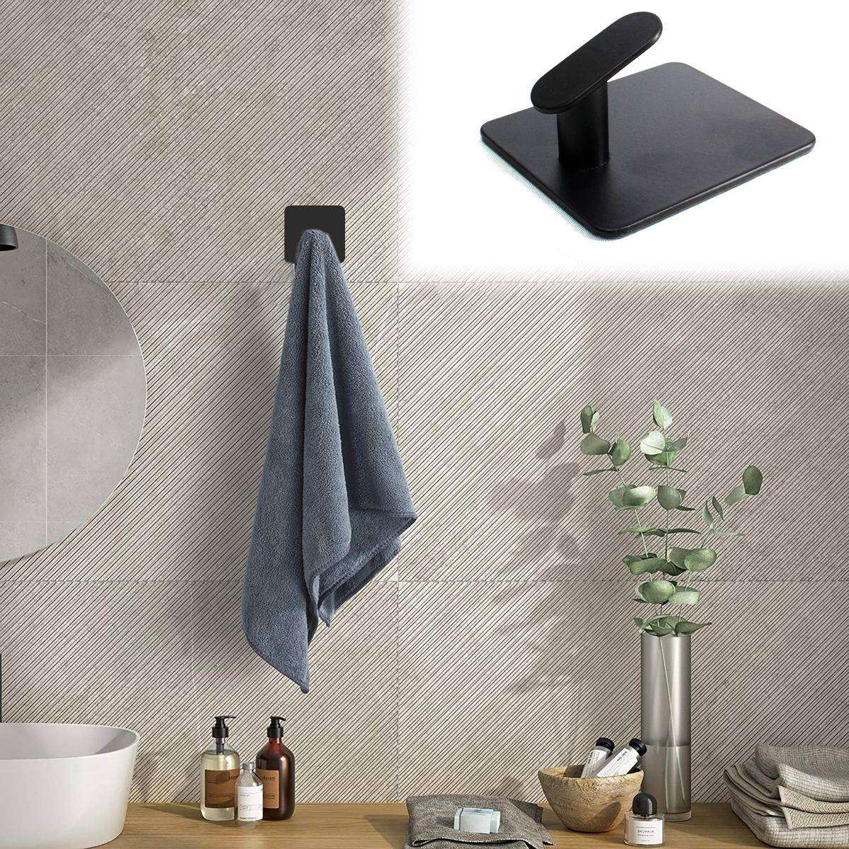 Matte Black Self Adhesive Bathroom Towel Hooks - 4 Piece