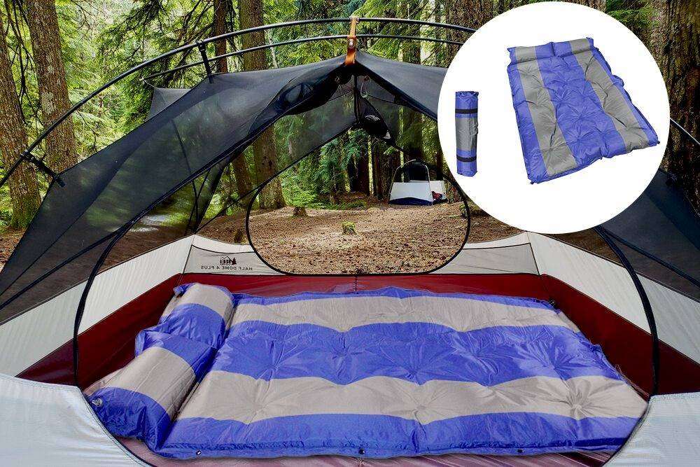 184x120cm Inflatable  Double Camping Mattress with Headrests - Blue