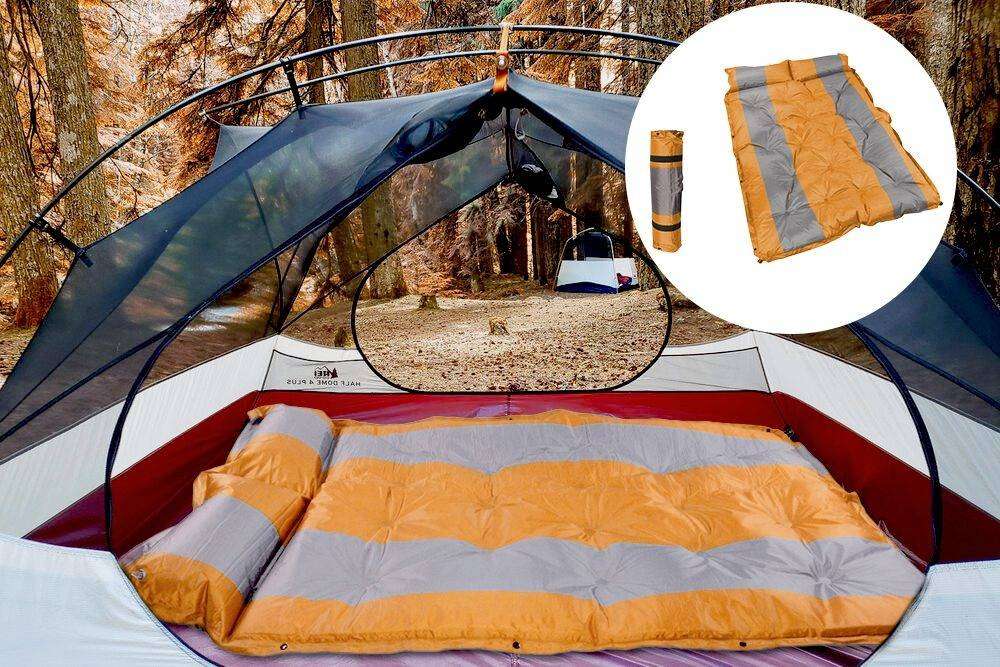 184x120cm Inflatable  Double Camping Mattress with Headrests - Orange