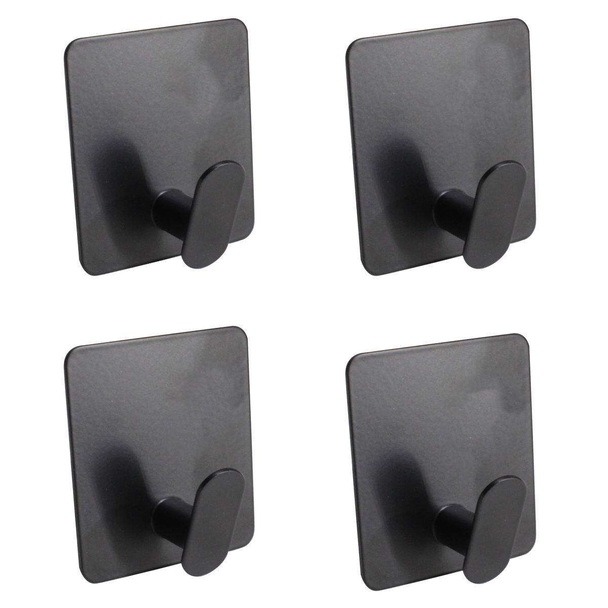 Matte Black Self Adhesive Bathroom Towel Hooks - 4 Piece