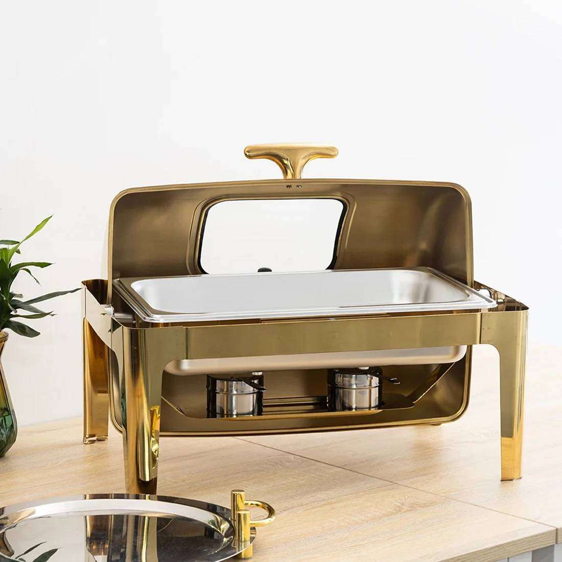 Gold Rectangle Chafing Dish With Window - 13 L