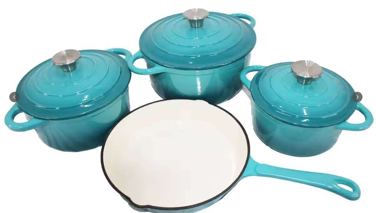 7pcs Turquoise Authentic Cast Iron Cookware Set