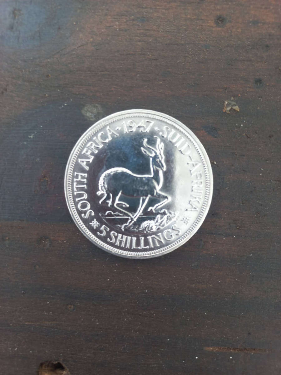 1947 south africa 5 shilling 80% silver