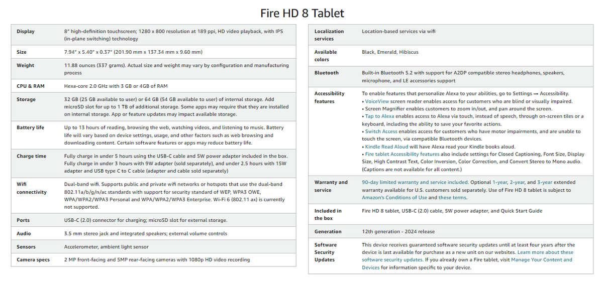 Amazon Fire Tablet HD8 Bundle (Latest 2024 Model)