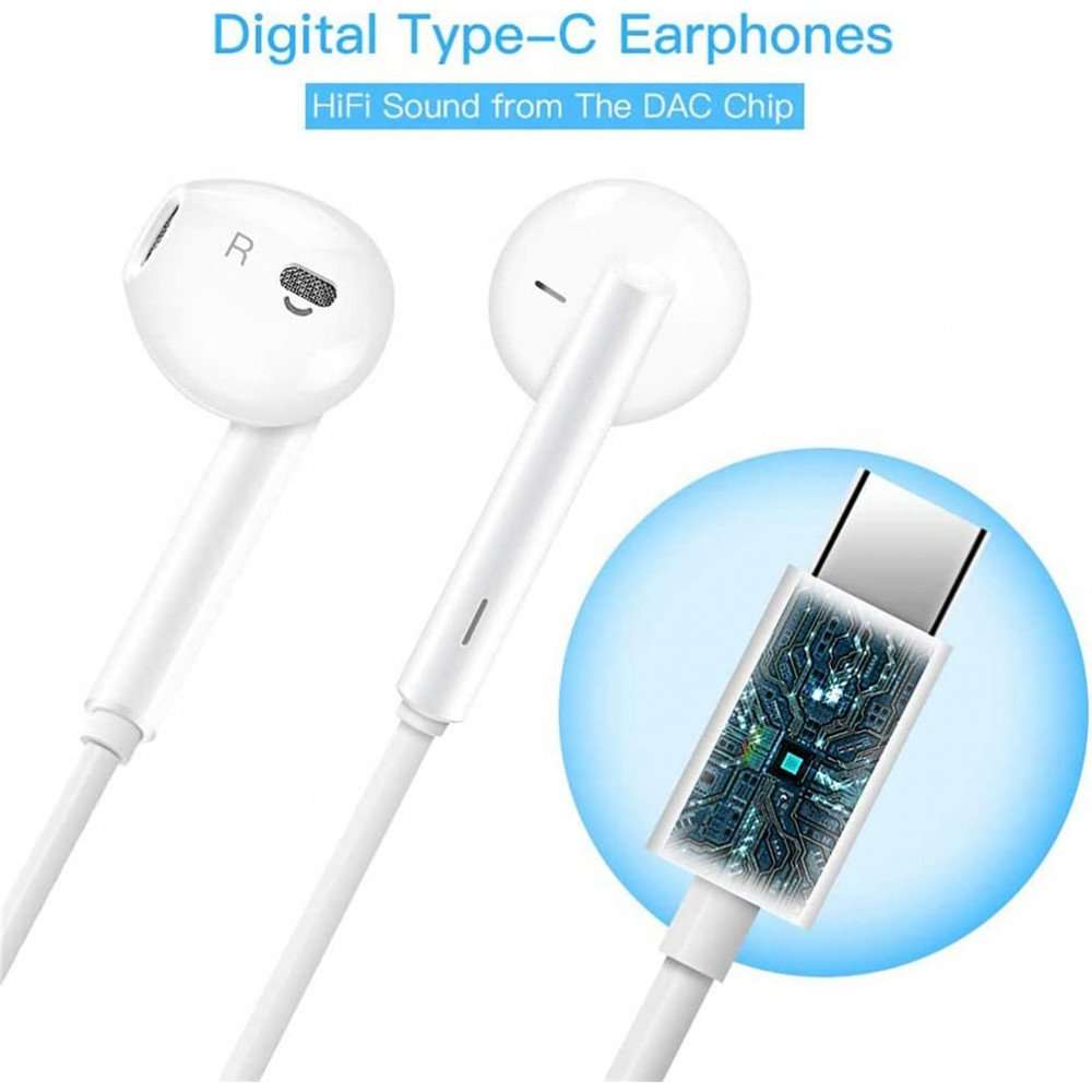 USB Type-C Wired Earbuds Headset Stereo Sound with Mic and Volume Control for Universal Type-C Port
