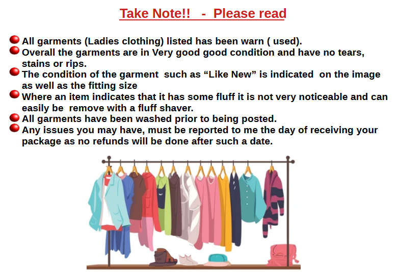 Bundle of  Mixed  Used Woman Clothing  - Size 34 to 40   - (15) Fifteen Items in Bundle