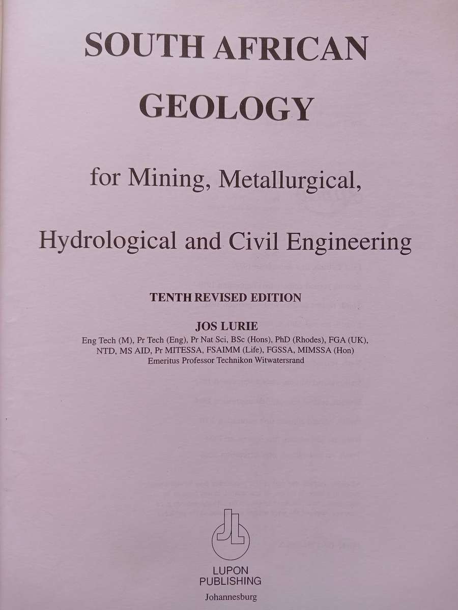 South African Geology for Mining, Metallurgical, Hydrological and Civil Engineering