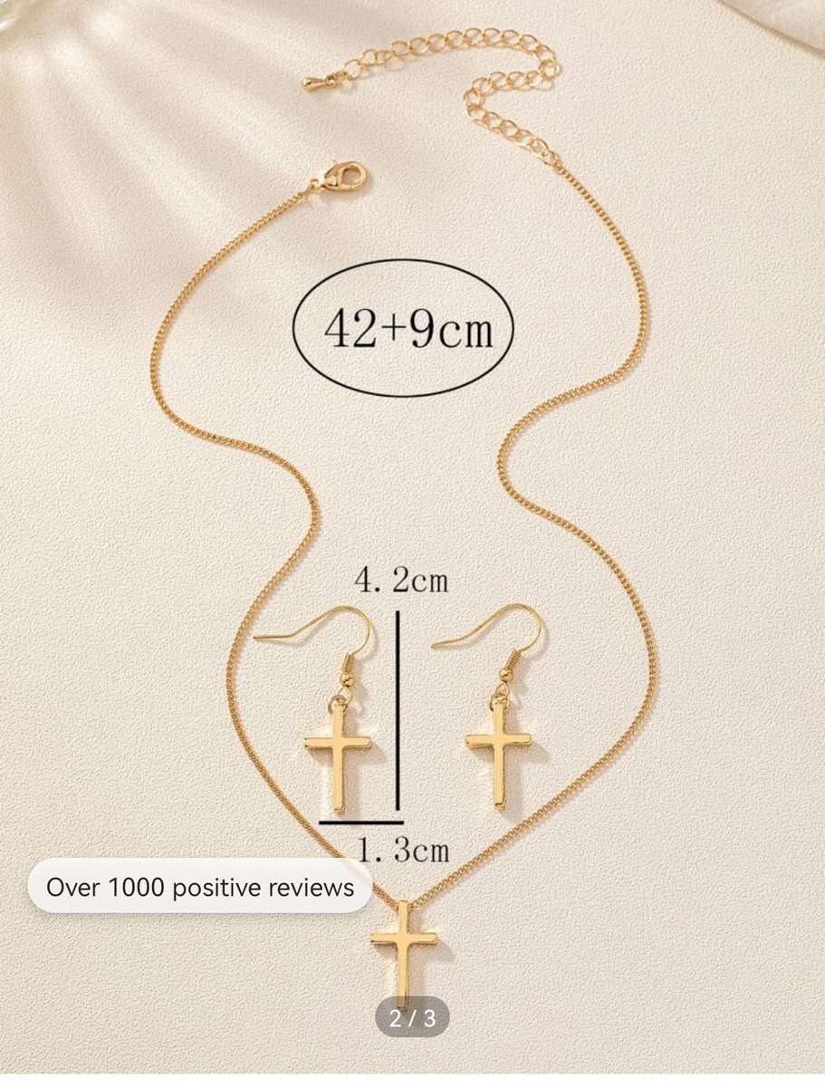 gold cross necklace and earrings set