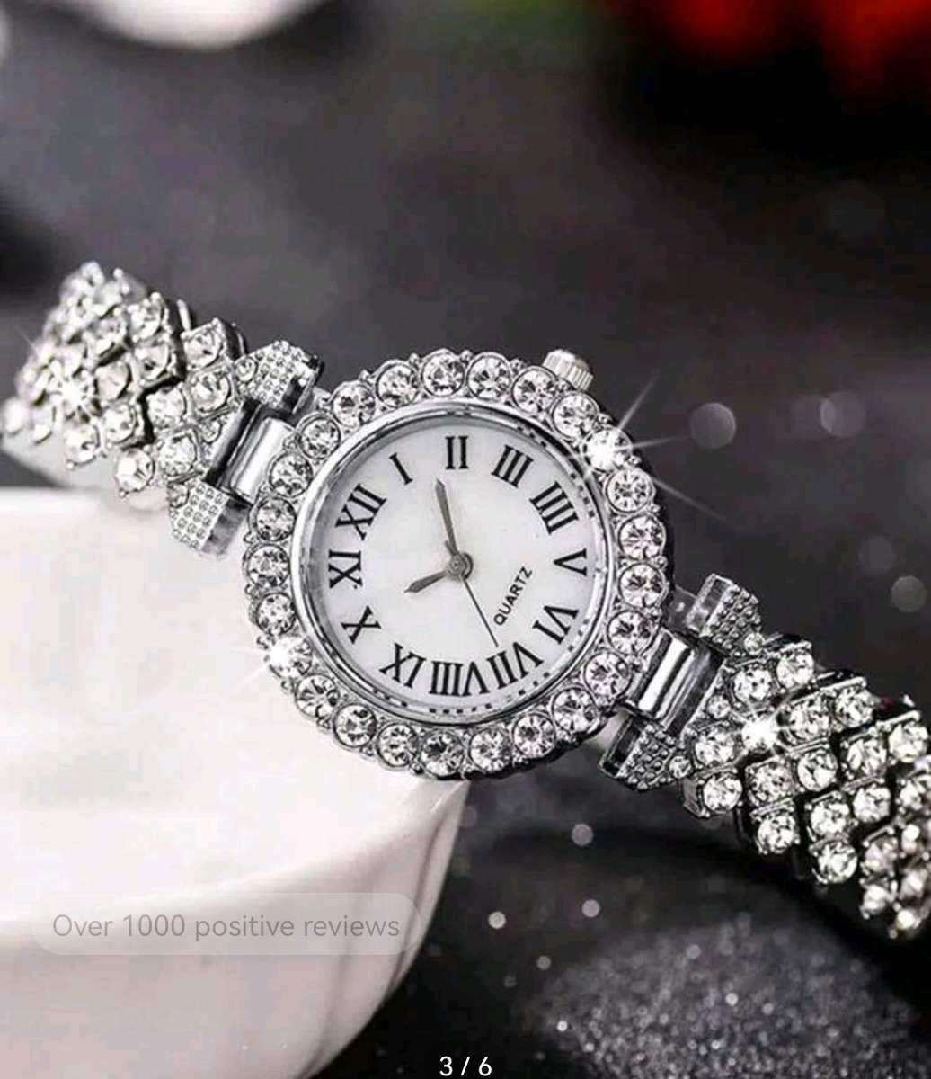 Wow amazing luxurious woman 2pc diamond decor watch