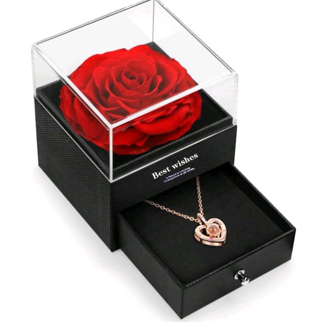 Wow amazing luxurious woman elegant preserved rose with I love u necklace