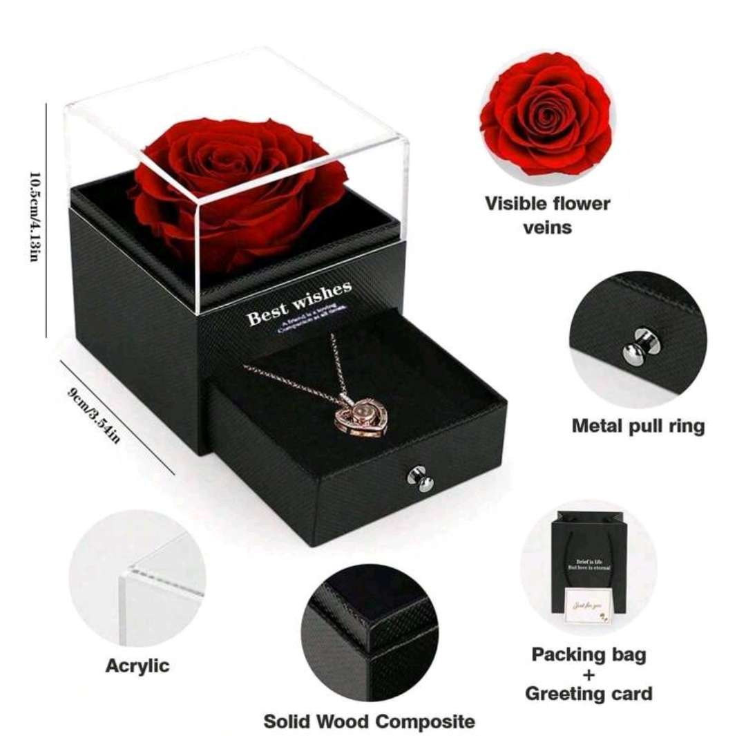 Wow amazing luxurious woman elegant preserved rose with I love u necklace