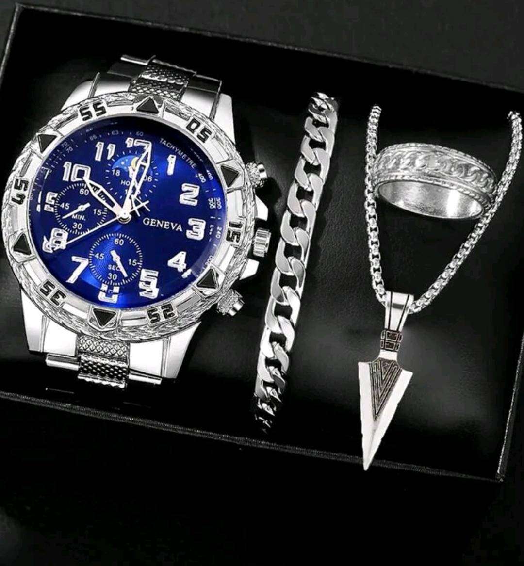 Wow amazing luxurious geneva Quartz Watch wwaatt set forr men'