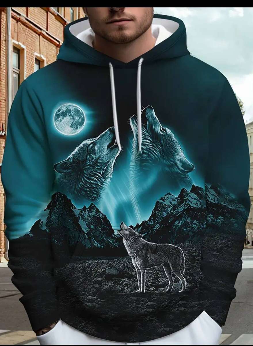 Wow amazing luxurious  manfinity  3D wolf hoodie