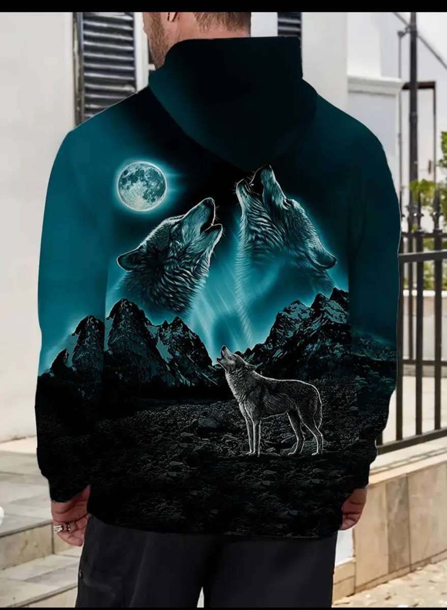Wow amazing luxurious  manfinity  3D wolf hoodie