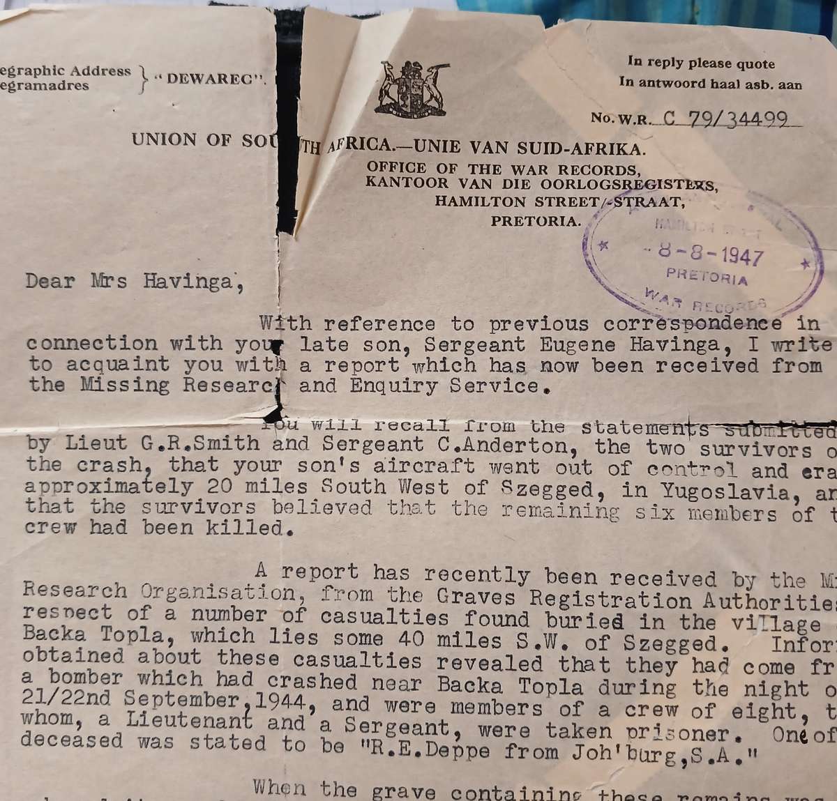 5 X WW2 ENGRAVED MEDALS WITH RIBBON BAR,PHOTOS & LETTER REGARDING DEATH FOR 10019 E. HAVINGA