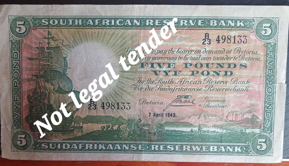 1 x South African 1 Pound and 1 x South African 5 Pound ( Postmus )