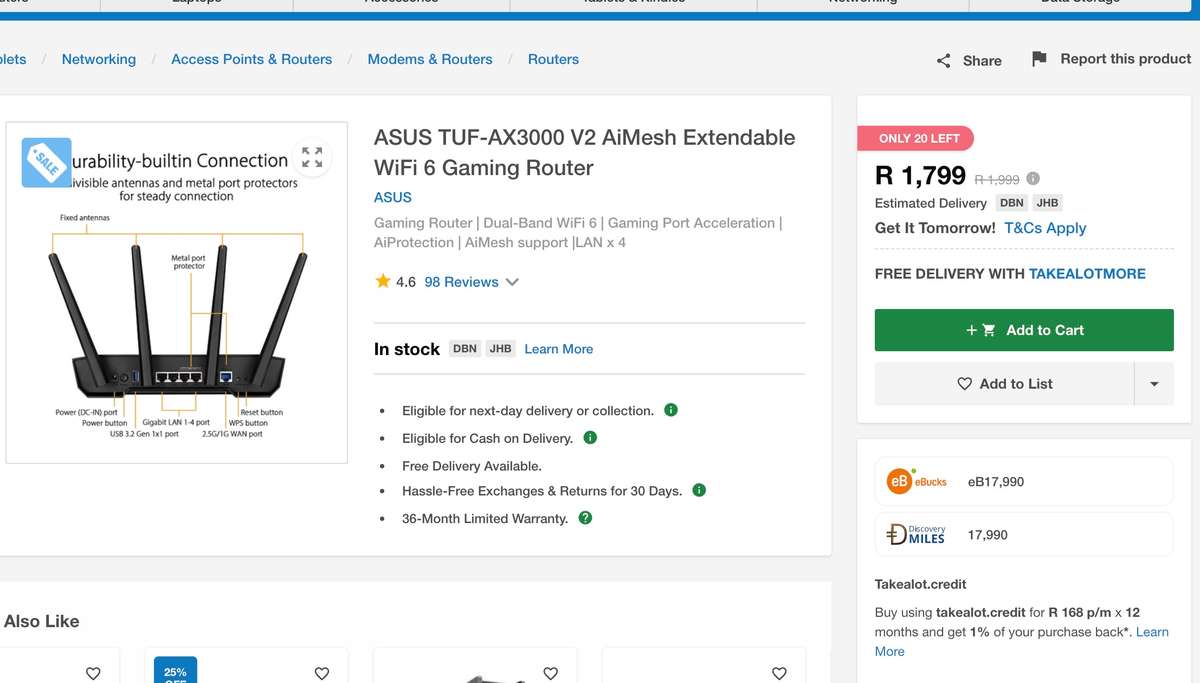 ASUS TUF-AX3000 V2 AiMesh Extendable WiFi 6 Gaming Router