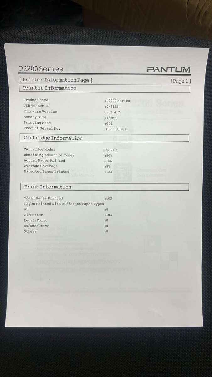 OPEN BOX PANTUM 2207 A4 MONO LASER PRINTER