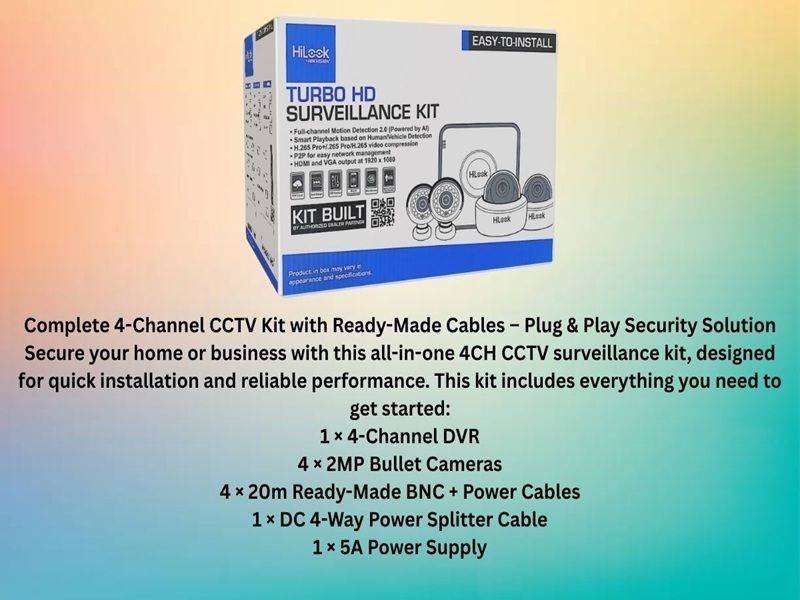HiLook 4 Channel CCTV Kit 4 Cameras, DVR, ZATECH Cables & Junction Boxes