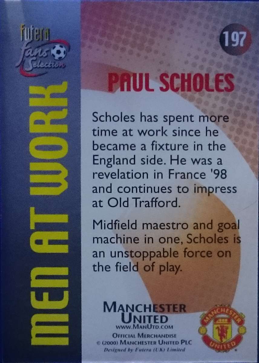 Paul Scholes 197 (Manchester United) Futera Fans Selection 2000 Trading Card