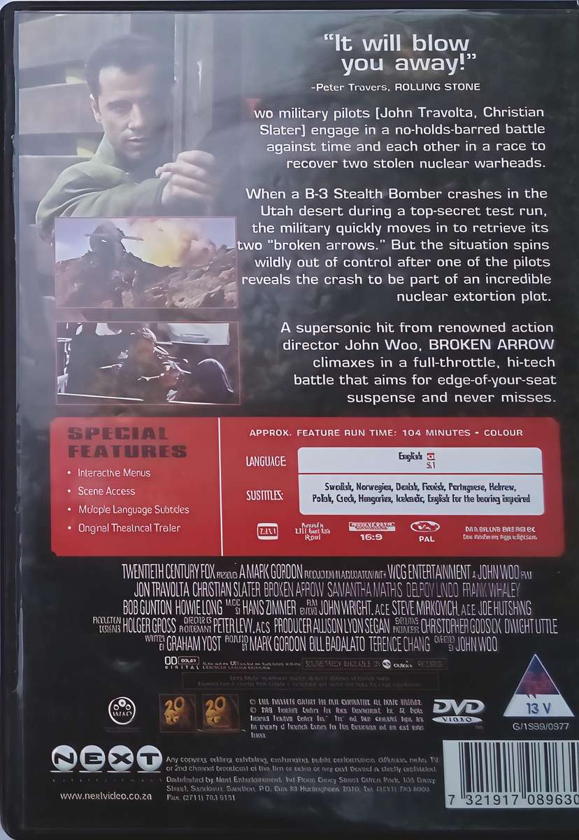 BROKEN ARROW Travolta Slater DVD