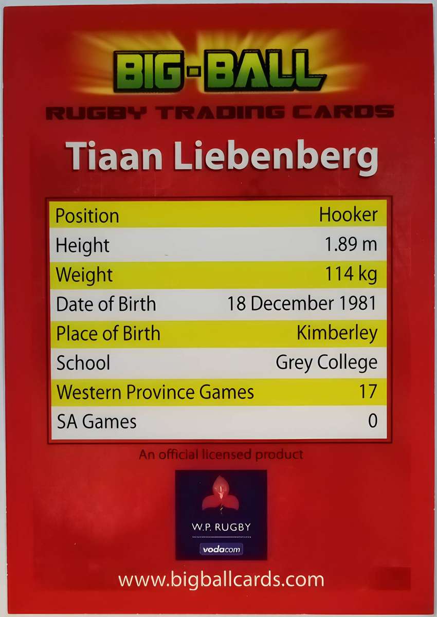 W.P. RUGBY Tiaan Liebenberg Big-Ball Rugby