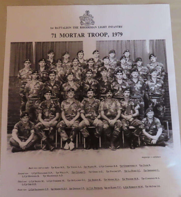 Rhodesia-Bush War-1st Battalion Rhodesian Light Infantry (RLI)- 71 Mortar Troop 1979 Copy  Photo