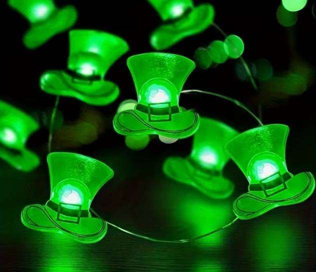 Green LED Paddy Hat Fairy String Lights  3m | 30 LEDs | Battery Powered | St Patricks Day Décor