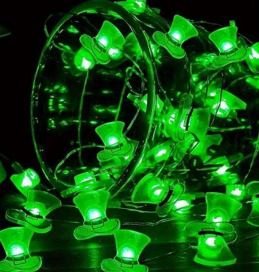 Green LED Paddy Hat Fairy String Lights  3m | 30 LEDs | Battery Powered | St Patricks Day Décor