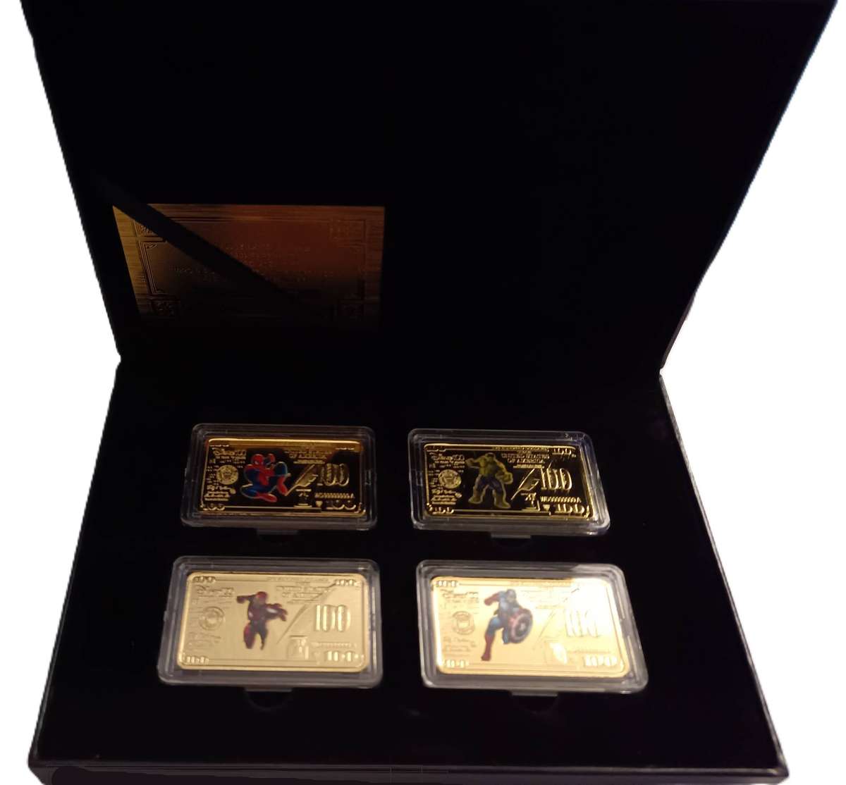 Marvel Disney 100th birthday  4 Coin Bars set special !  (Iron Man, Hulk, Spidey, Captain America).