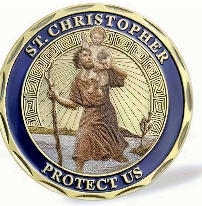 St. Christopher Golden Alloy Prayer Medallion - keep with you for Safe Journeys