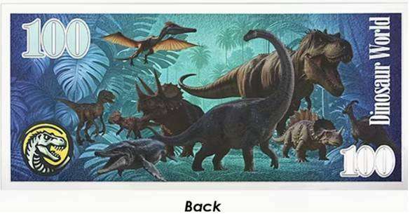 9 Pc Dinosaur World Reflective Foil Banknote Collection - 1 set (Fact - Dinosaurs are awesome)