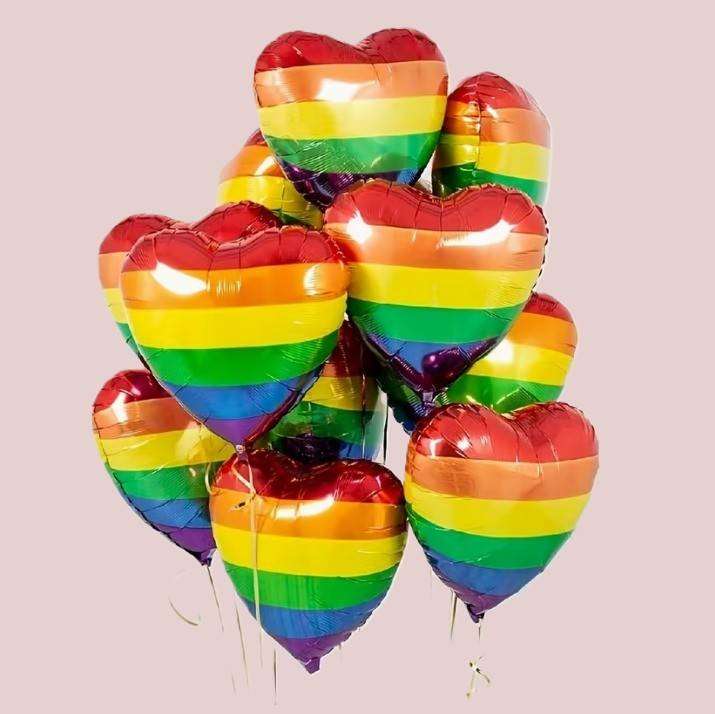 BIG (45 cm) Rainbow Heart balloons - 1 Pack of 10
