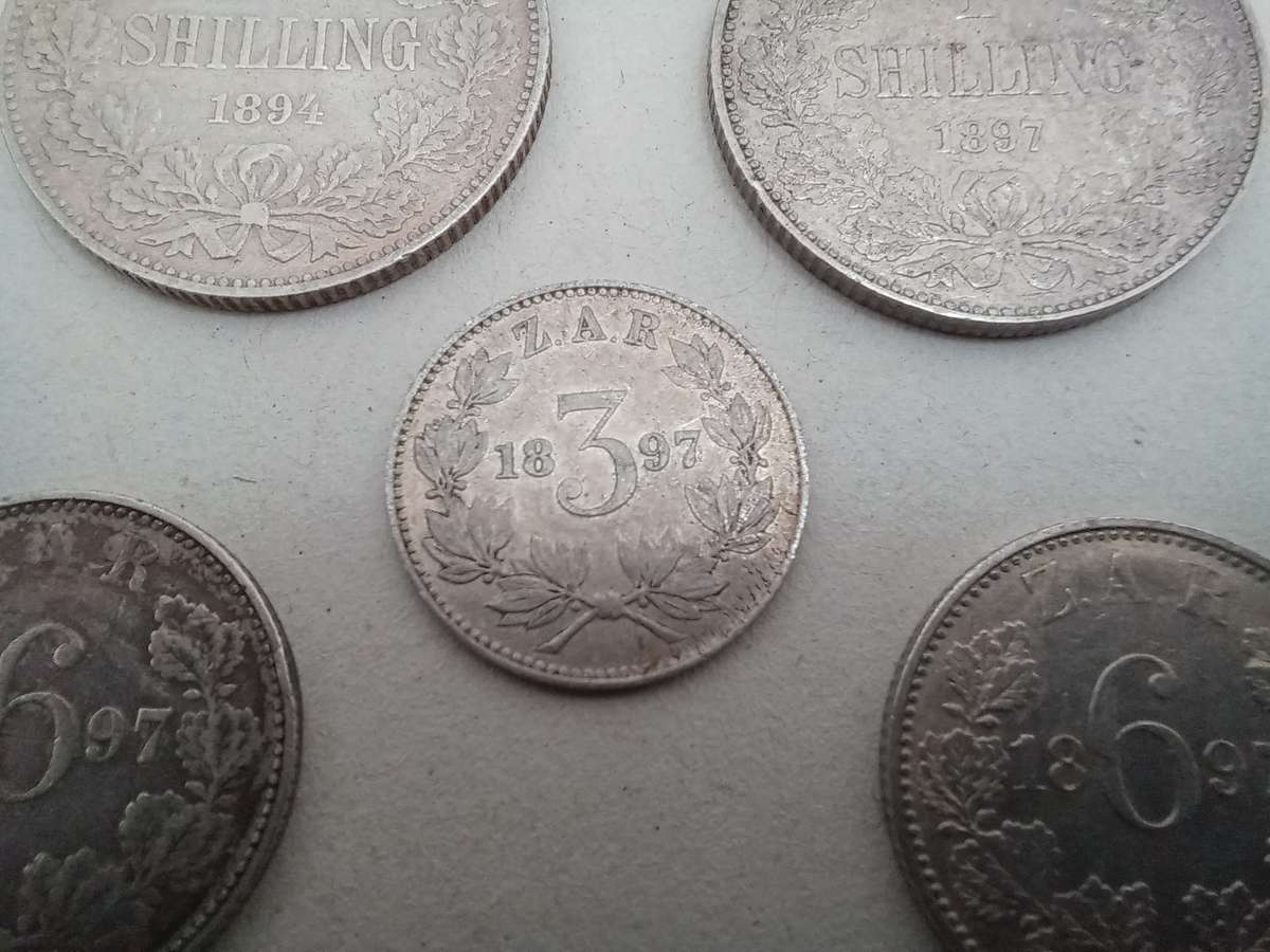 Collection of Five ZAR Paul Kruger 1894 and 1897 Sterling Silver Coins!
