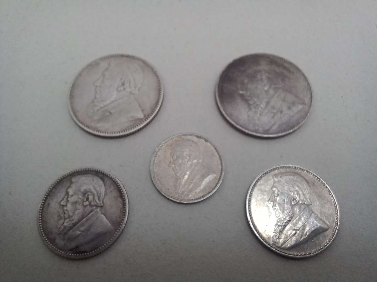 Collection of Five ZAR Paul Kruger 1894 and 1897 Sterling Silver Coins!
