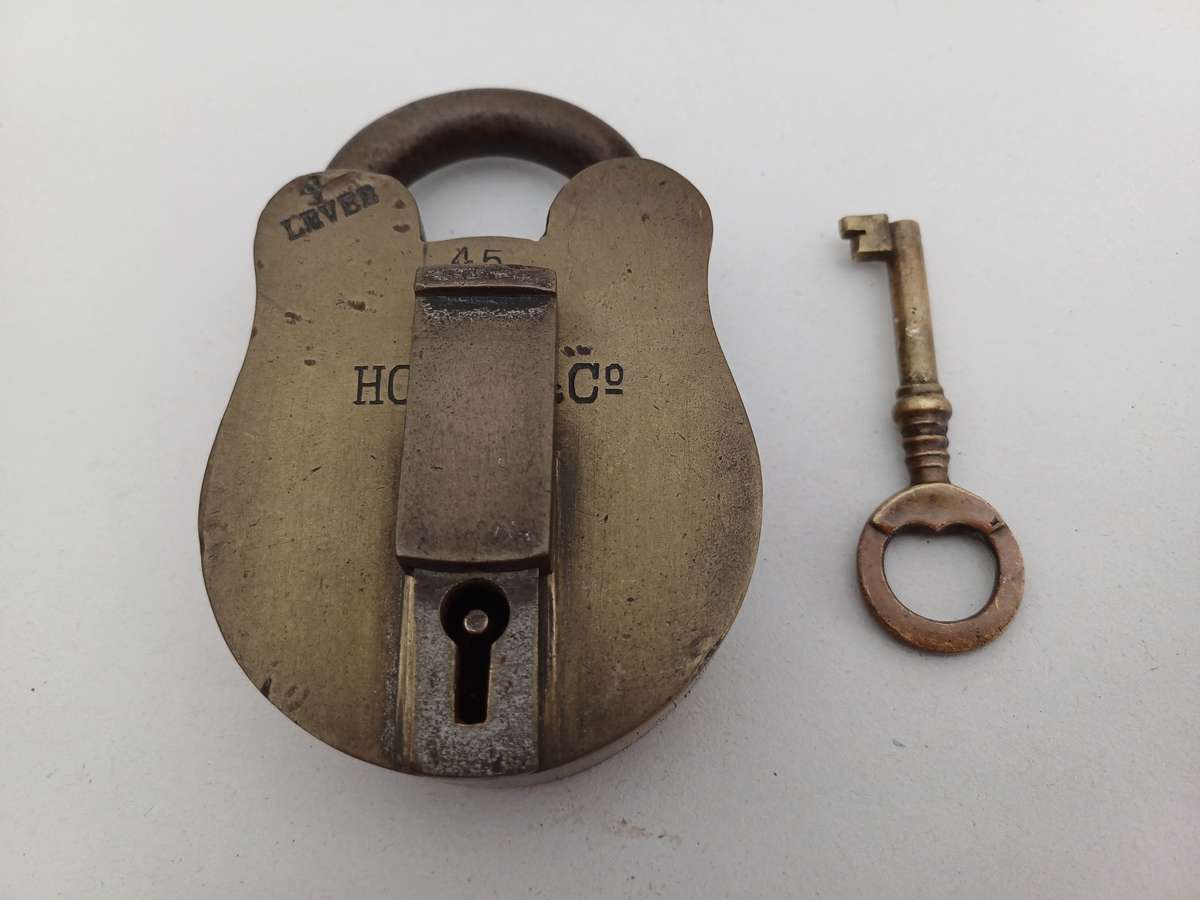 Large Vintage/ Antique Heavy Duty Hobib & Co 4 Lever Lock with a Working Key. In Working Condition!
