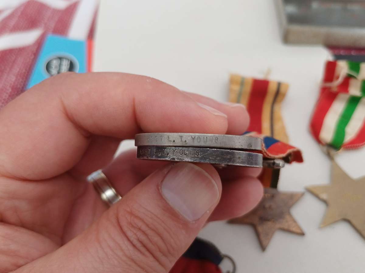 Group of Five WW2 Medals Issued to L.T. Young in WW2 1941 Jan Smuts Tin! With Ribbons!