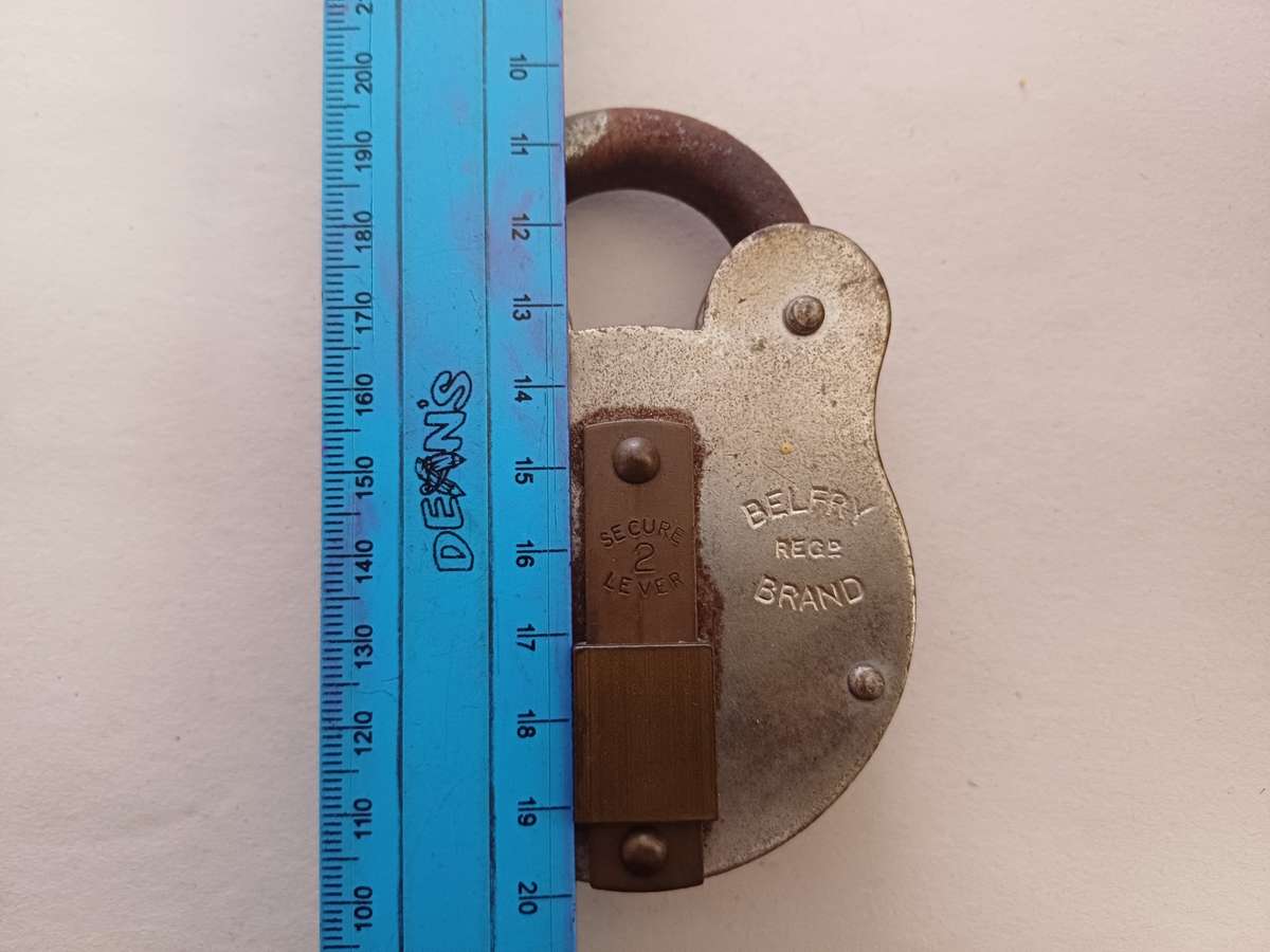 Large Vintage/ Antique Heavy Duty Belfry 2 Lever Lock with Key! In Excellent Working Condition!