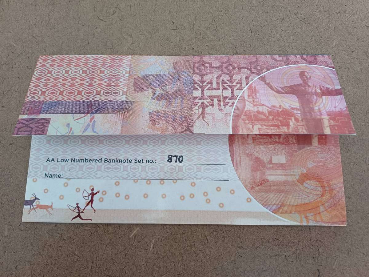 Complete Set of Mandela 2018 Centenary AA Low Numbered Banknotes - All With Same Serial Number!