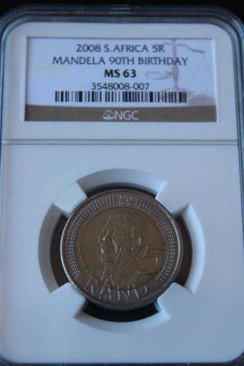 2008 Mandela 90th Birthday R5, NGC graded MS63