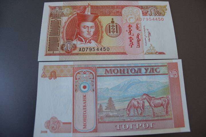 2008, Mongolia, 5 Tugrik, Crisp, Uncirculated