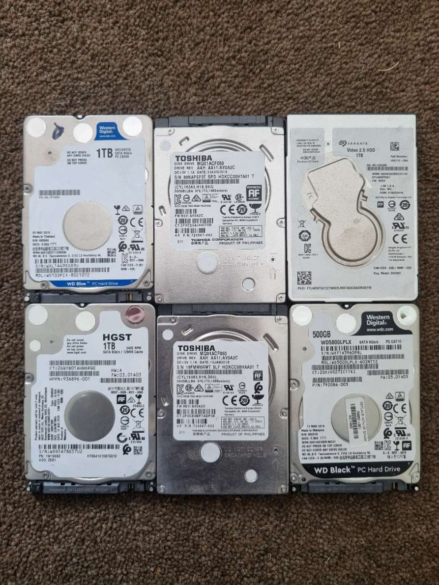 Lot of 6 Laptop Hard Drives - HDD - 100% Health