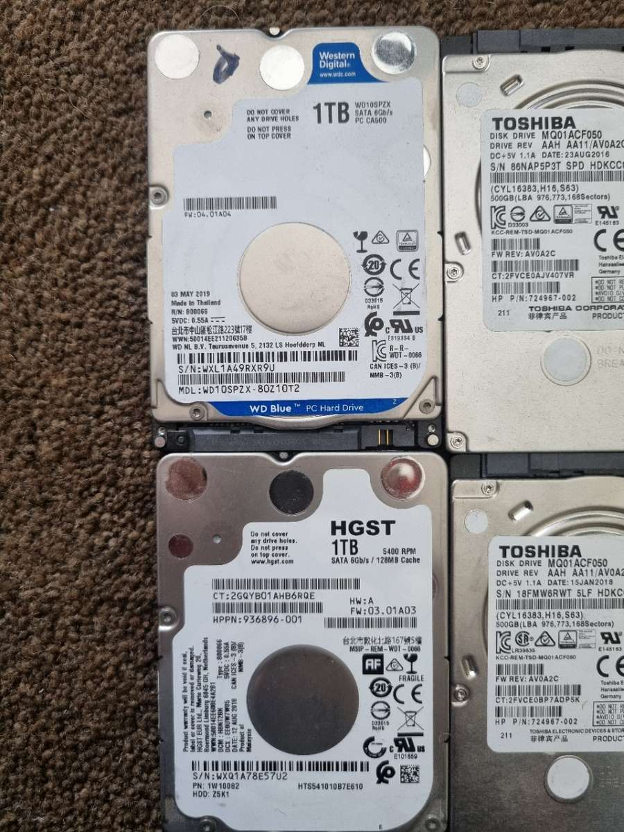 Lot of 6 Laptop Hard Drives - HDD - 100% Health